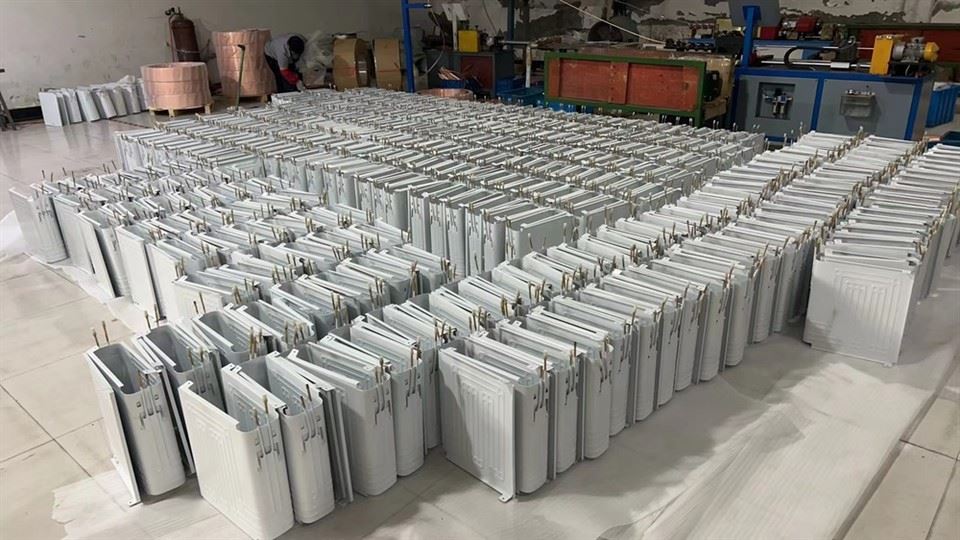 Finished ice block machines on the factory floor before packing