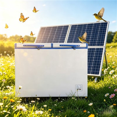 Large Capacity 12/24 Volt Solar Double Door Freezer 65mm Foam Insulation Single Temp Fridge Home Business Use BD/BC-358